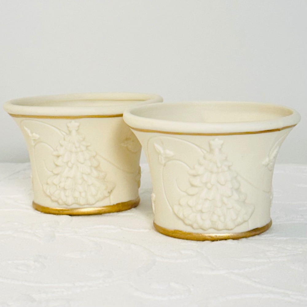 2 Vintage Y2K Yankee Candle Cream Bisque Porcelain Christmas Tea Light Holders